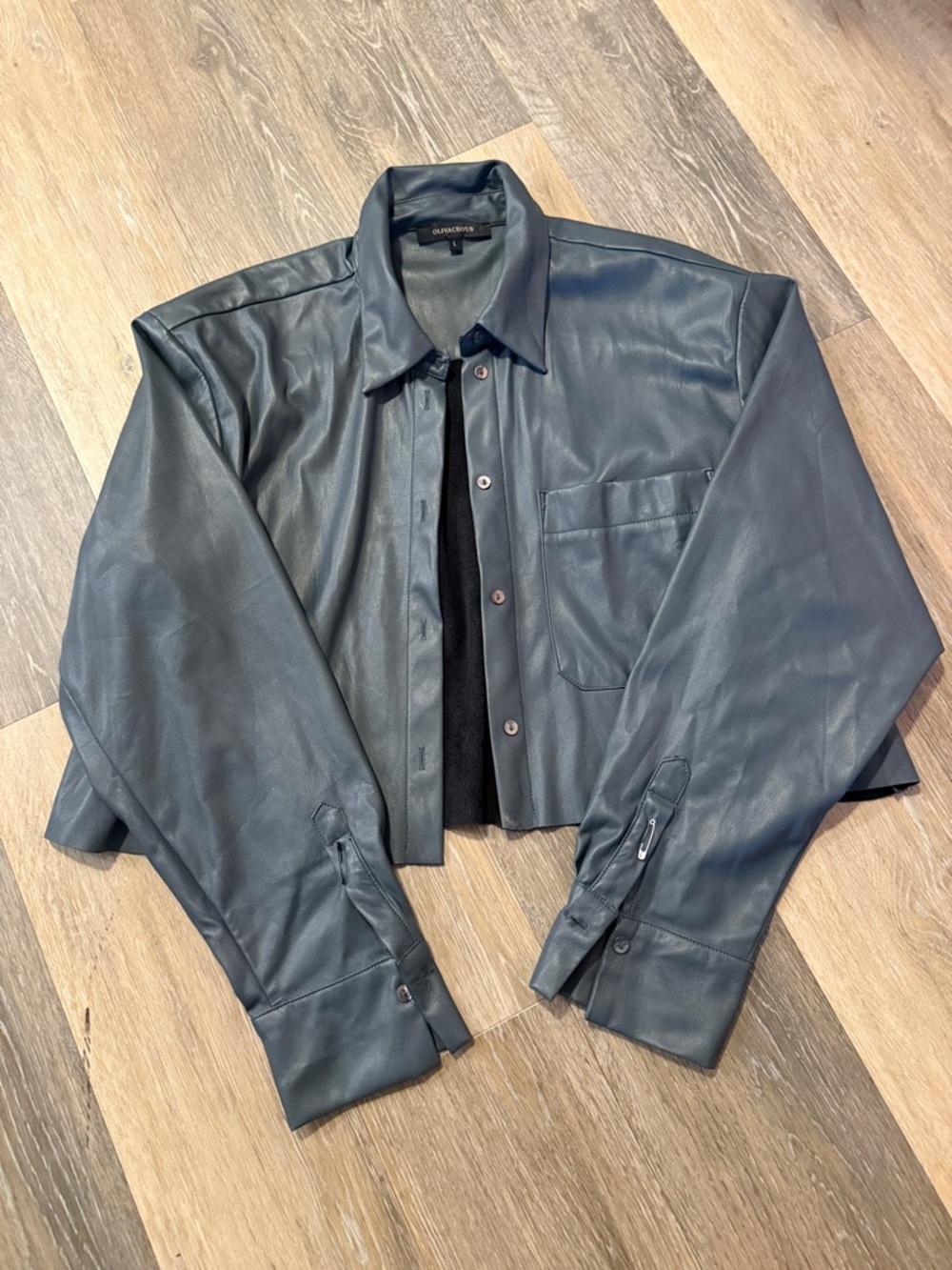 Olivaceous Women's Slate Blue Leather Shirt Jacket